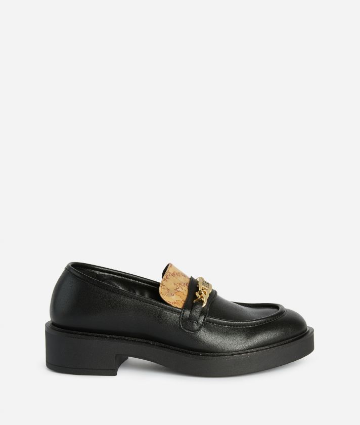 Smooth leather loafers with chain detail Black