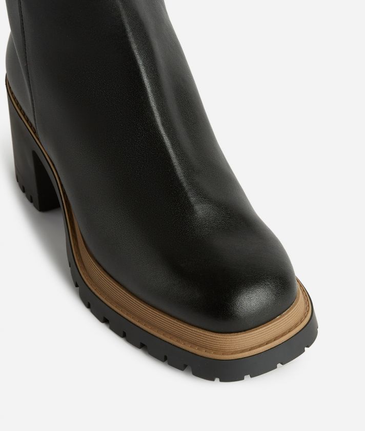 Smooth leather ankle boots with 1C logo Black