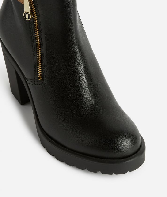 Smooth leather ankle boots with logo puller Black
