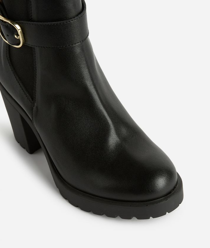 Smooth leather ankle boots with logo buckle Black