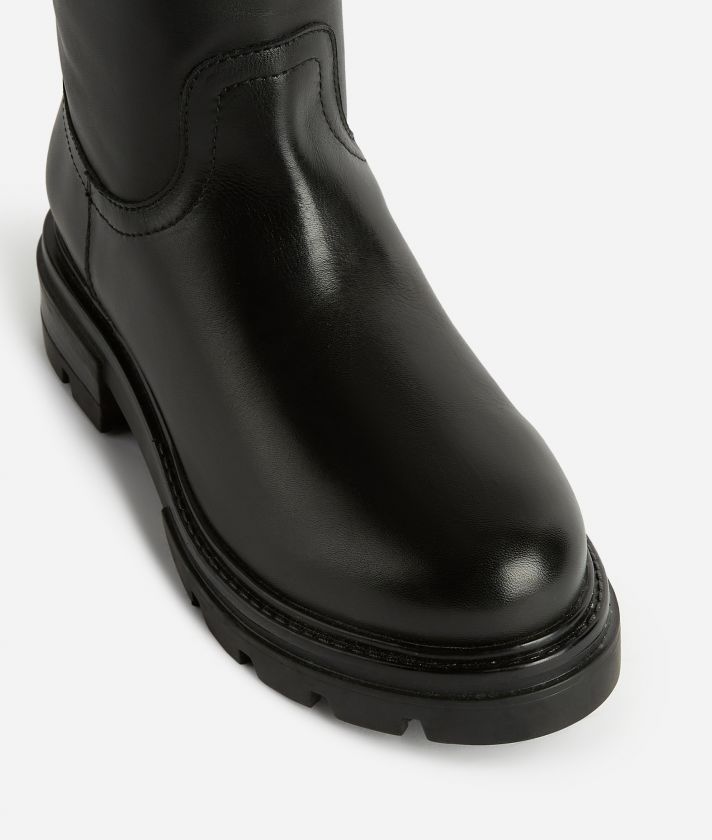 Smooth leather boots with Logo studded Black