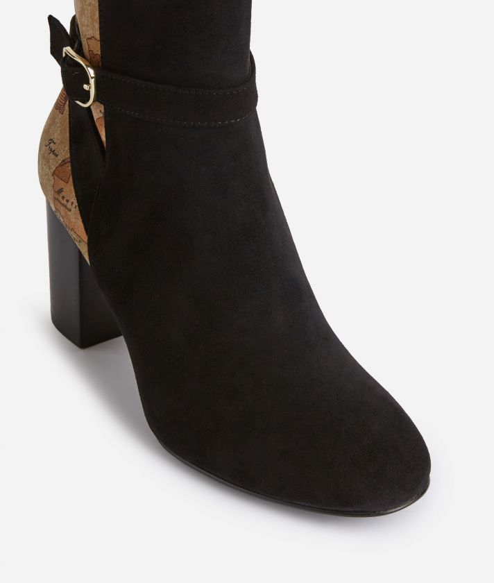Suede ankle boots with strap Black