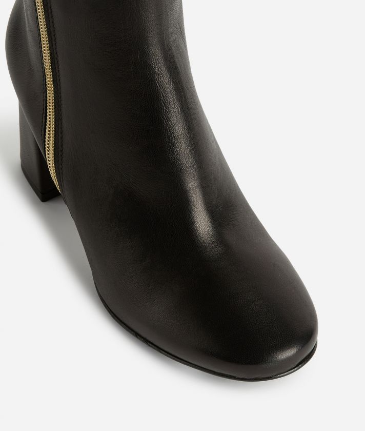 Smooth nappa leather ankle boots with flared heel Black