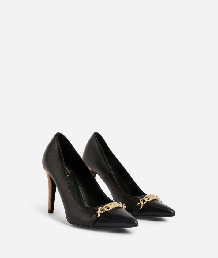 Smooth nappa leather pumps with clamp front Black