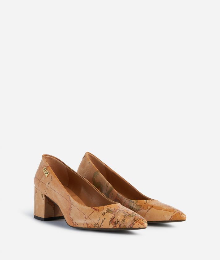 Nappa leather pumps with Geo Classic print Naturals