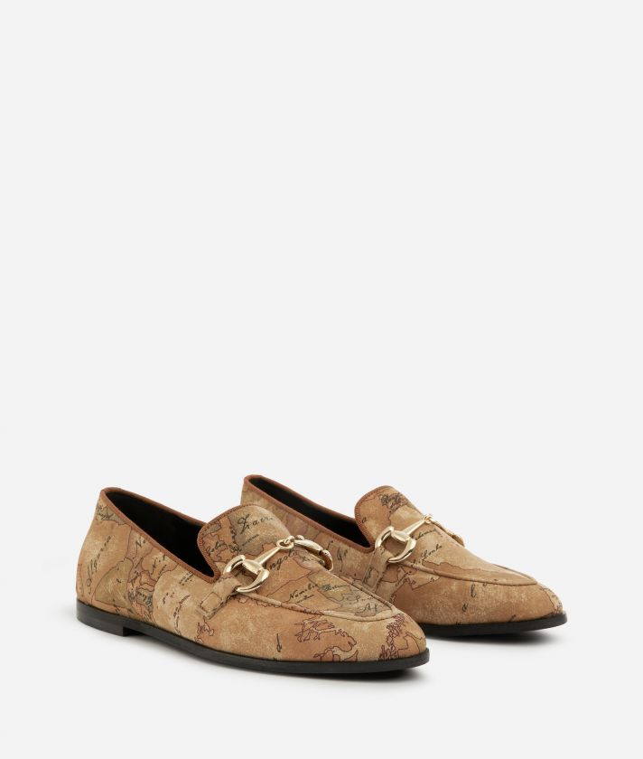 Nabuk fabric loafer with Geo Classic print Natural