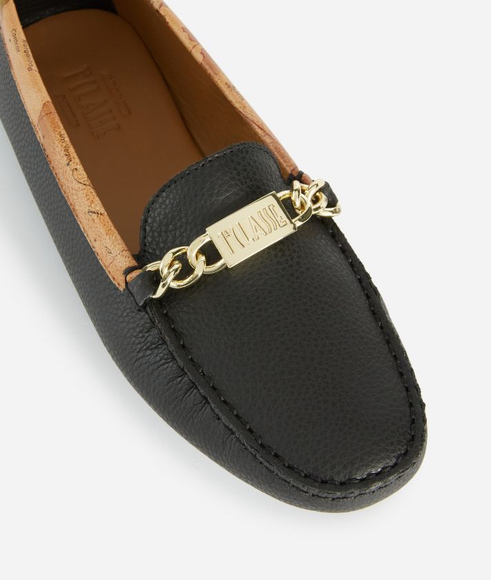 Garnet leather loafer with clamp Black