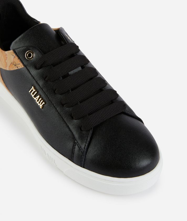 Smooth leather sneakers with lettering detail Black