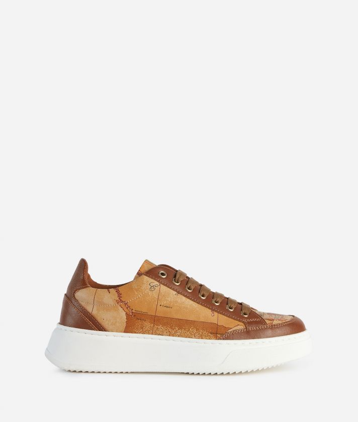 Leather Sneakers with garnet print Chestnut