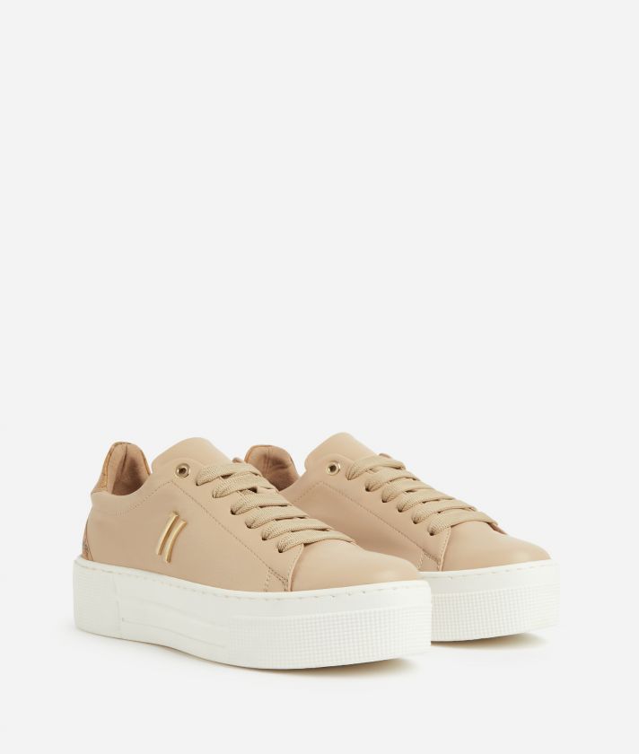 Faux nappa leather sneakers with 1C detail Beige