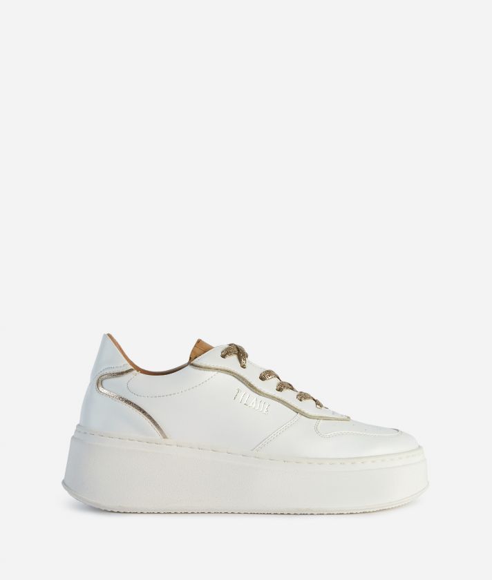 Faux nappa sneakers with gold ribbons White