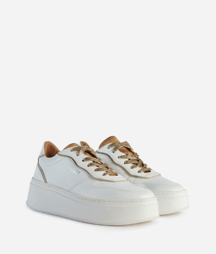 Faux nappa sneakers with gold ribbons White