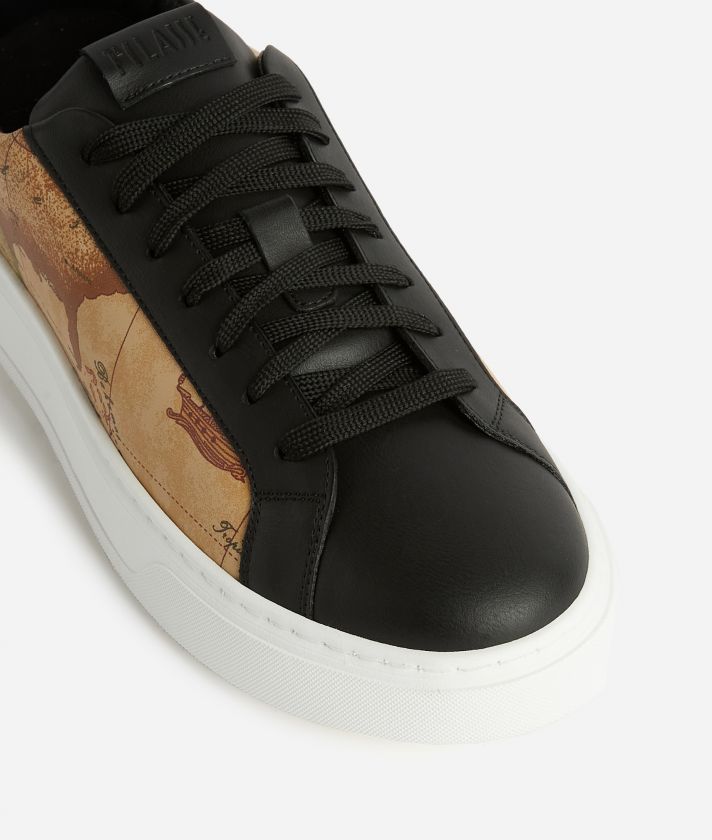 Smooth leather sneakers with faux nappa leather inserts Black