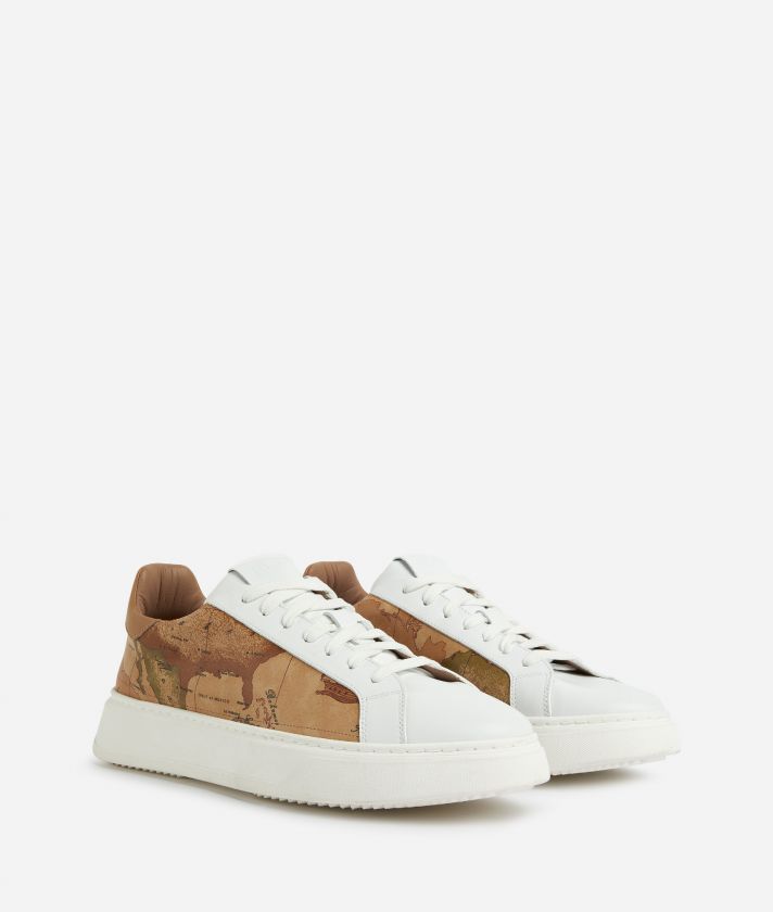 Smooth leather sneakers with faux nappa leather inserts White