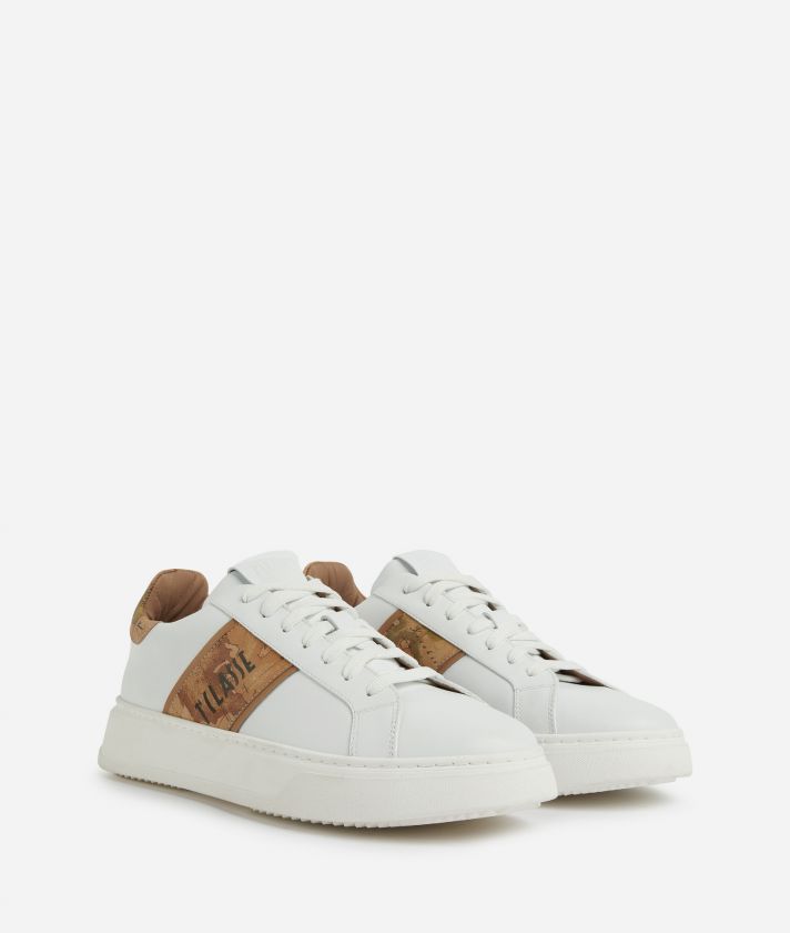 Smooth leather sneakers with logoed side band White