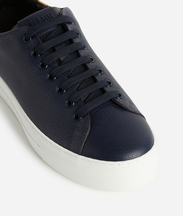 Grained leather sneakers with faux nappa details Dark Blue