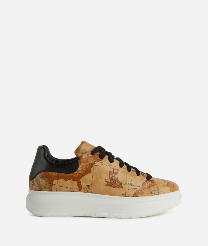 Faux nappa leather sneakers with Geo Classic print Naturals