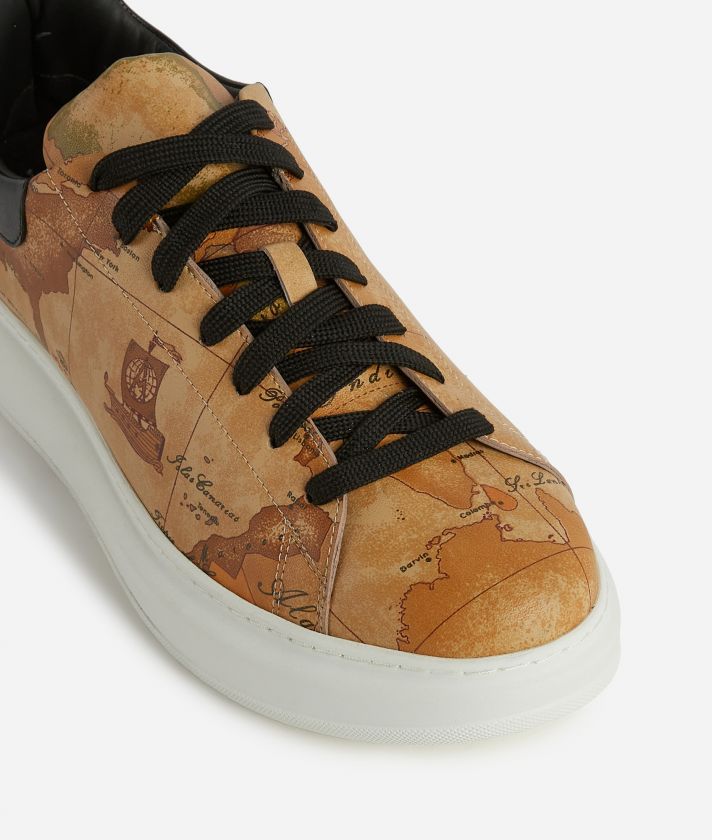 Faux nappa leather sneakers with Geo Classic print Naturals
