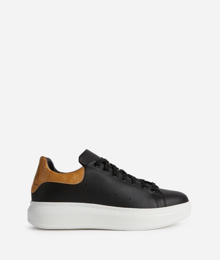 Smooth leather sneakers with faux nappa insert Black