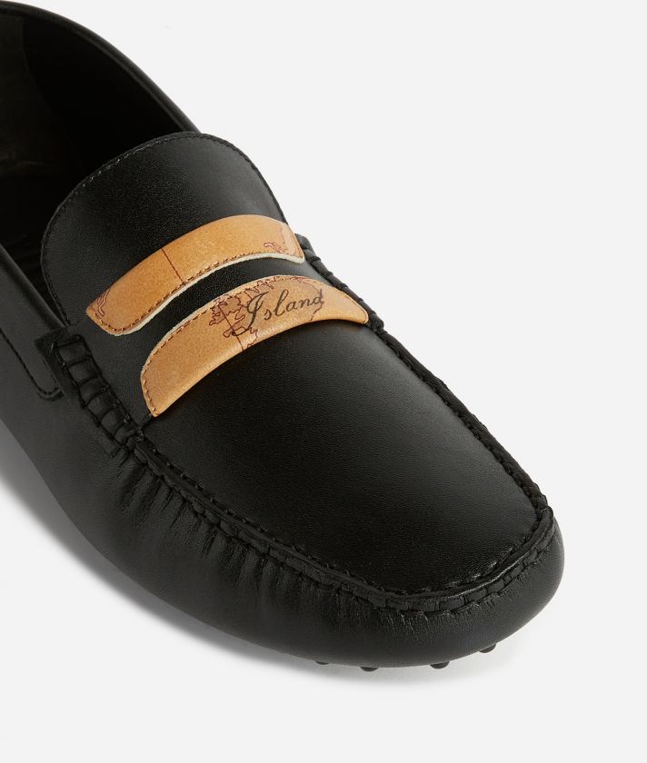 Smooth leather loafers with faux nappa inserts Black