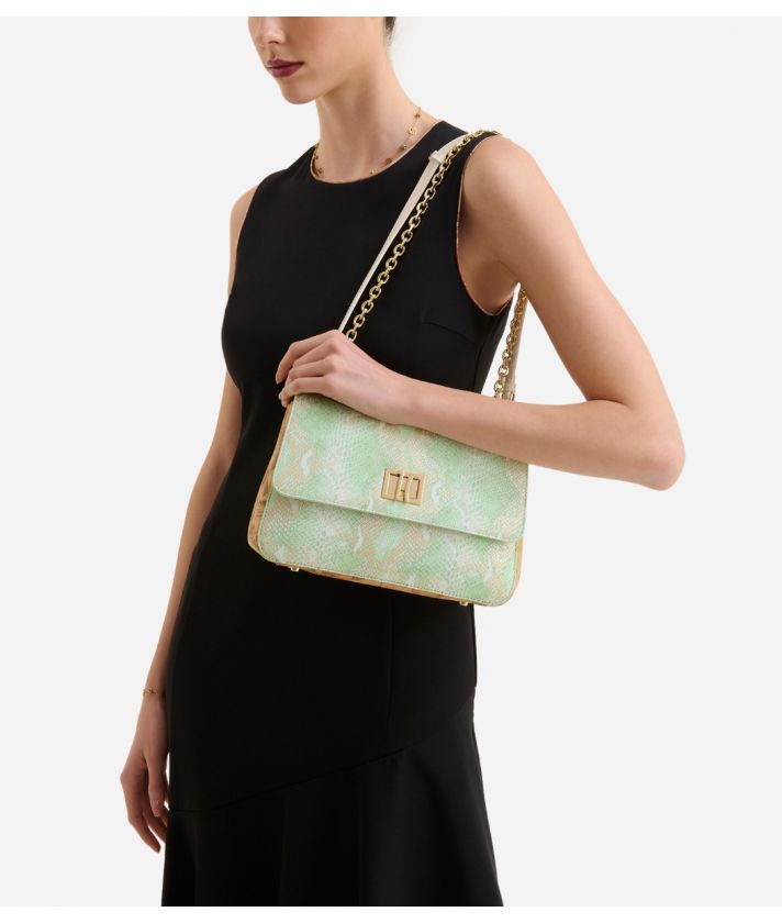 Lovely Bag with shoulder strap in printed leather Milk Mint