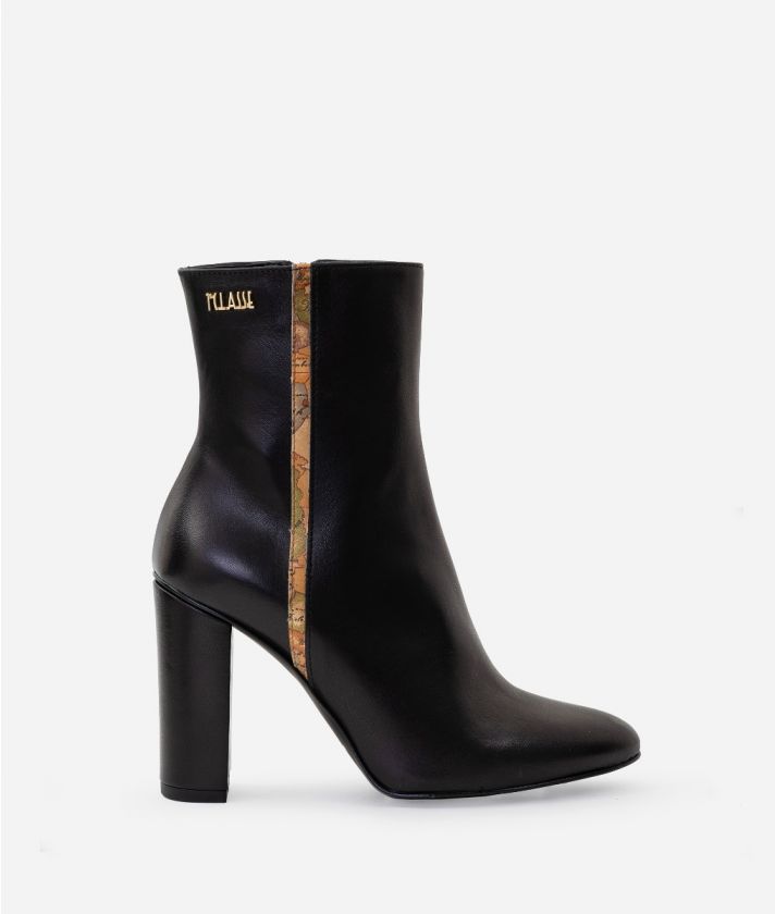 Smooth nappa leather ankle boots with side lettering Black