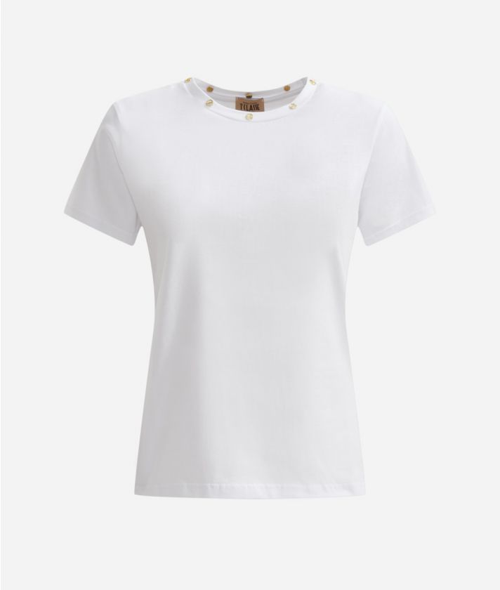 T-shirt con spacco in jersey di cotone stretch Bianca