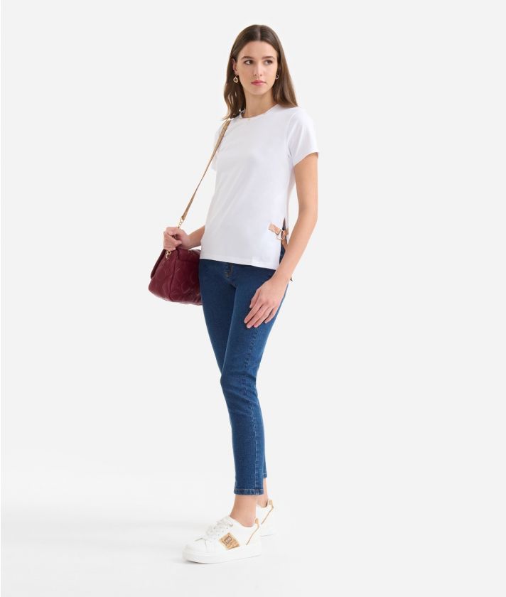 Stretch cotton jersey t-shirt with slit White