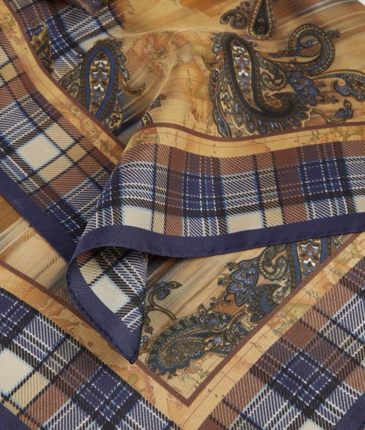 Silk foulard with Geo Paisley print Blueberry