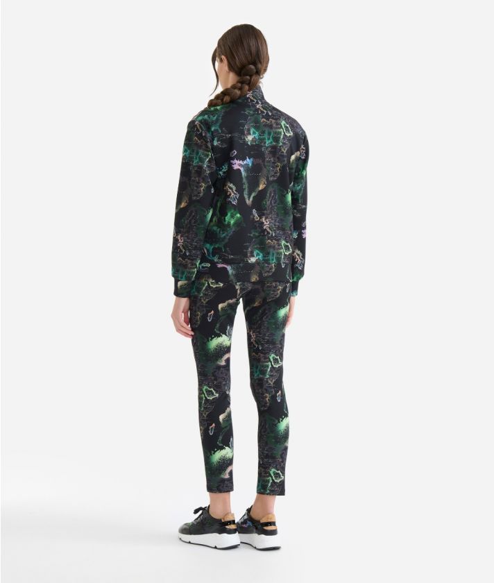 Geo Aurora Borealis scuba fabric sweatshirt with zip Black