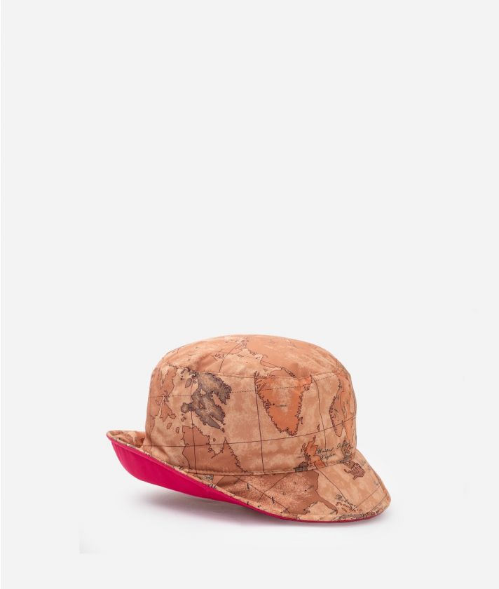 Nylon bucket hat with Geo Classic print Fuchsia