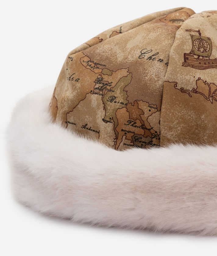 Faux nubuck fur hat with Geo Classic print