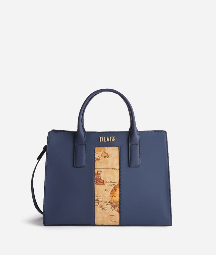Geo Joy rubberised fabric handbag with shoulder strap Blue