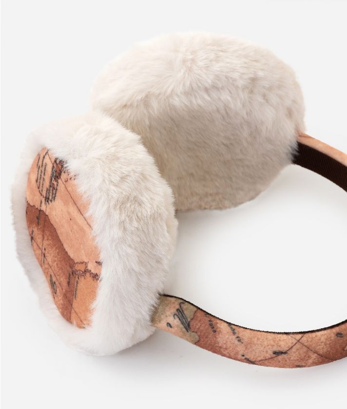 Geo Classic fabric ear muffs with faux fur Natural