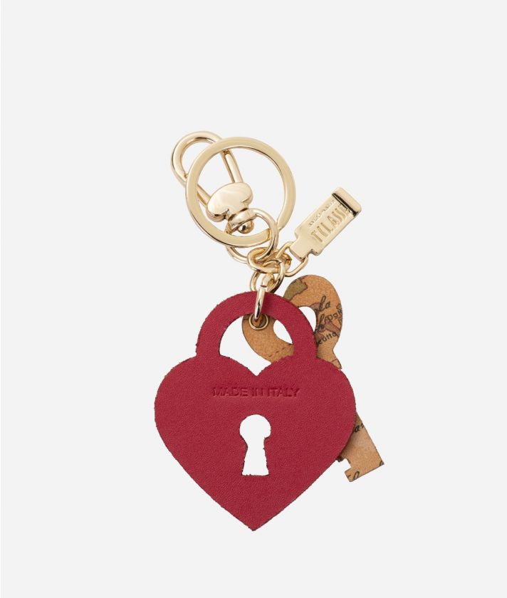 Heart padlock leather keychain Raspberry