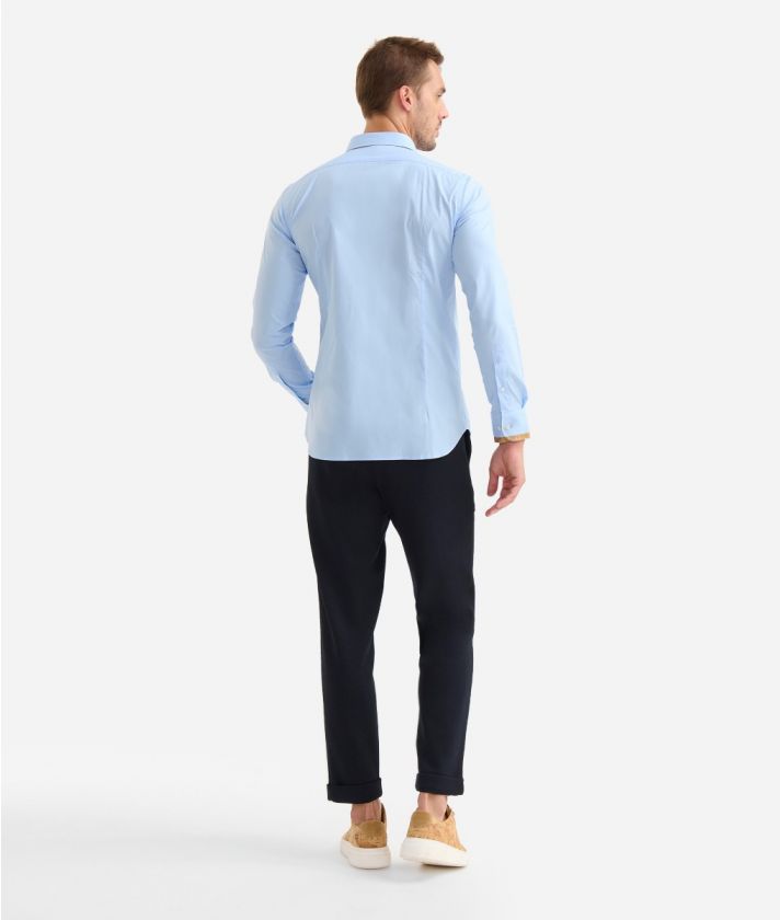 Slim fit cotton shirt with Geo Classic sleeve trim Light Blue