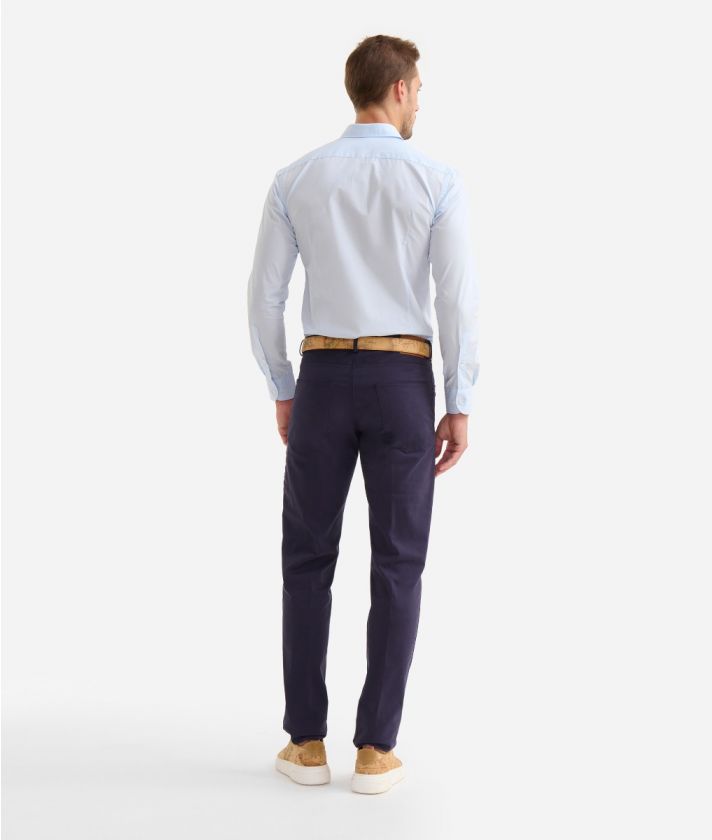 Camicia slim fit in cotone con dettaglio spalle Azzurra