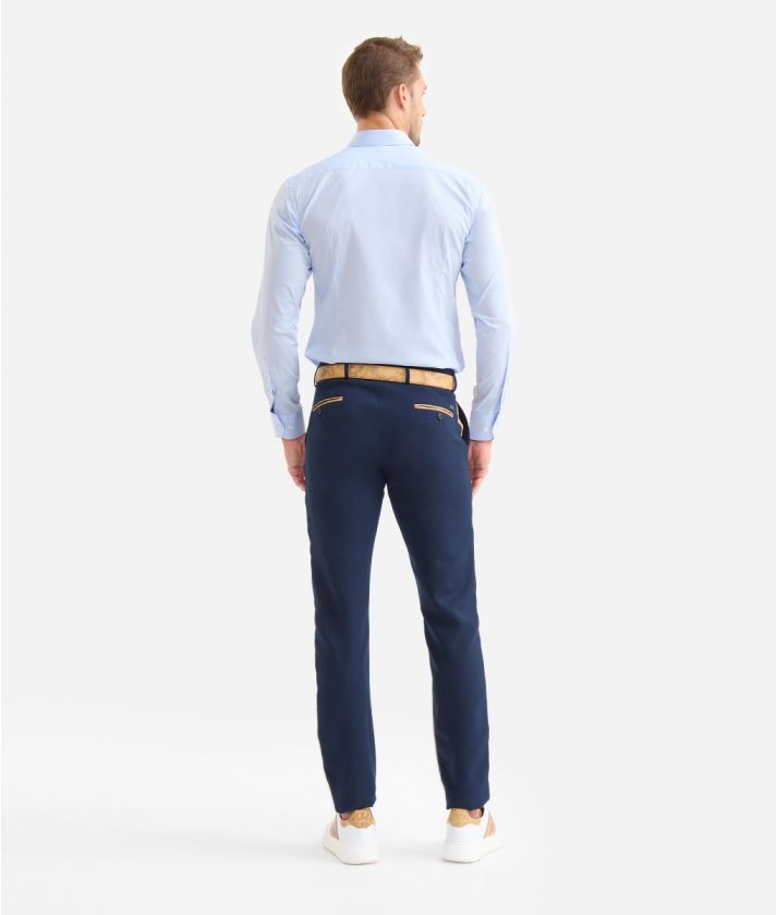 Camicia slim fit in cotone con dettaglio tasca Azzurro Polvere