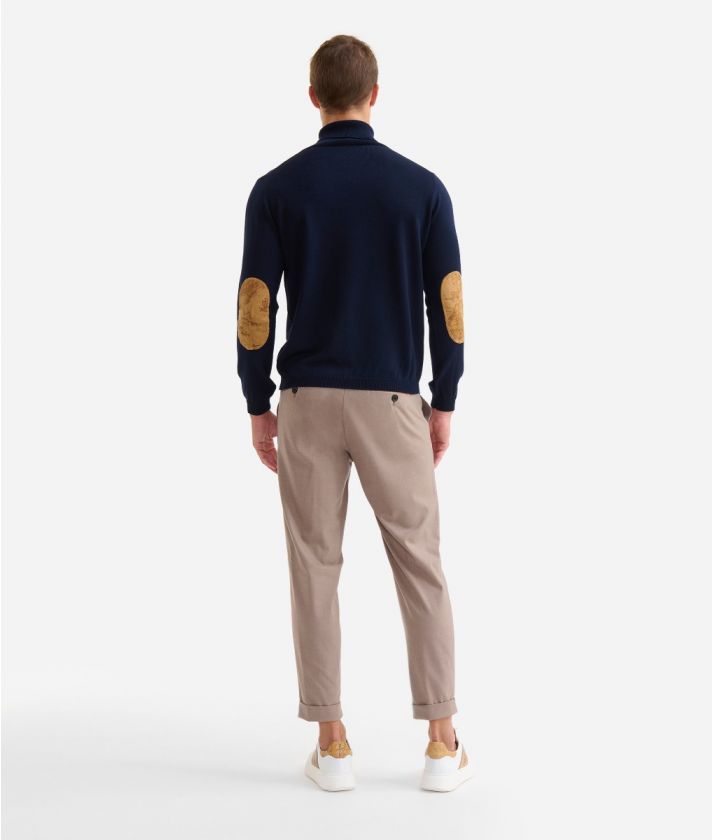 Wool blend turtleneck with patches Night Blue