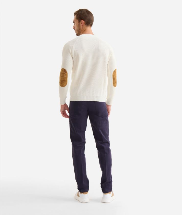Wool blend crewneck sweater with patches Milk White