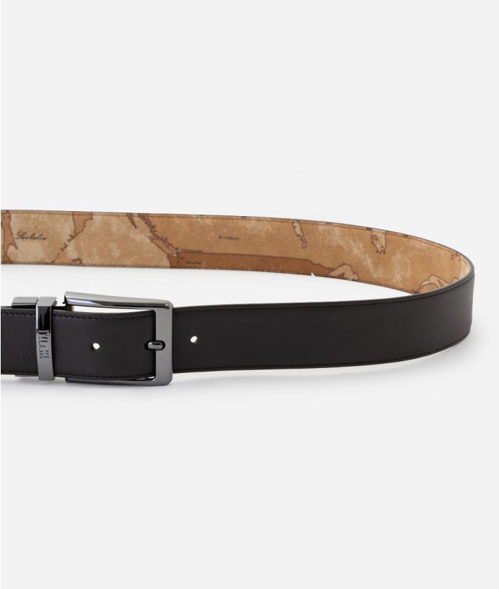 Leather and faux nubuck reversible belt Ebony