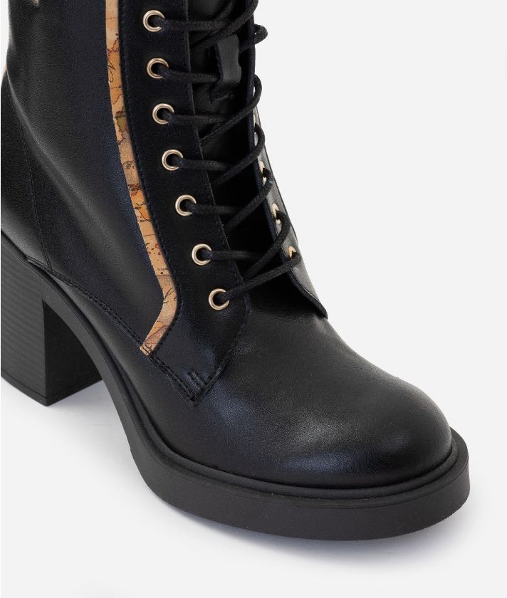 Smooth leather lace-up boots Black