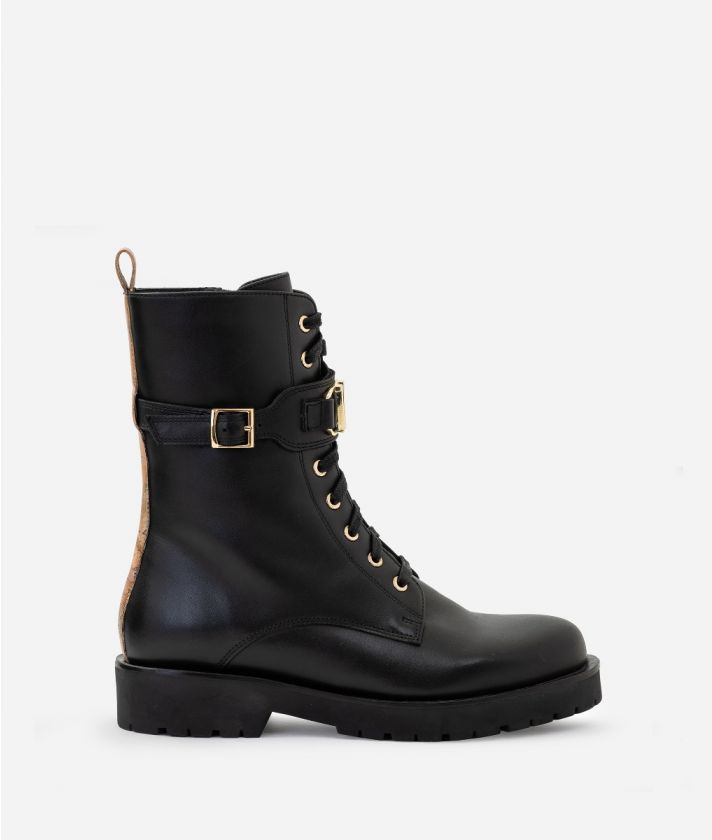 Smooth leather lace-up boots Black