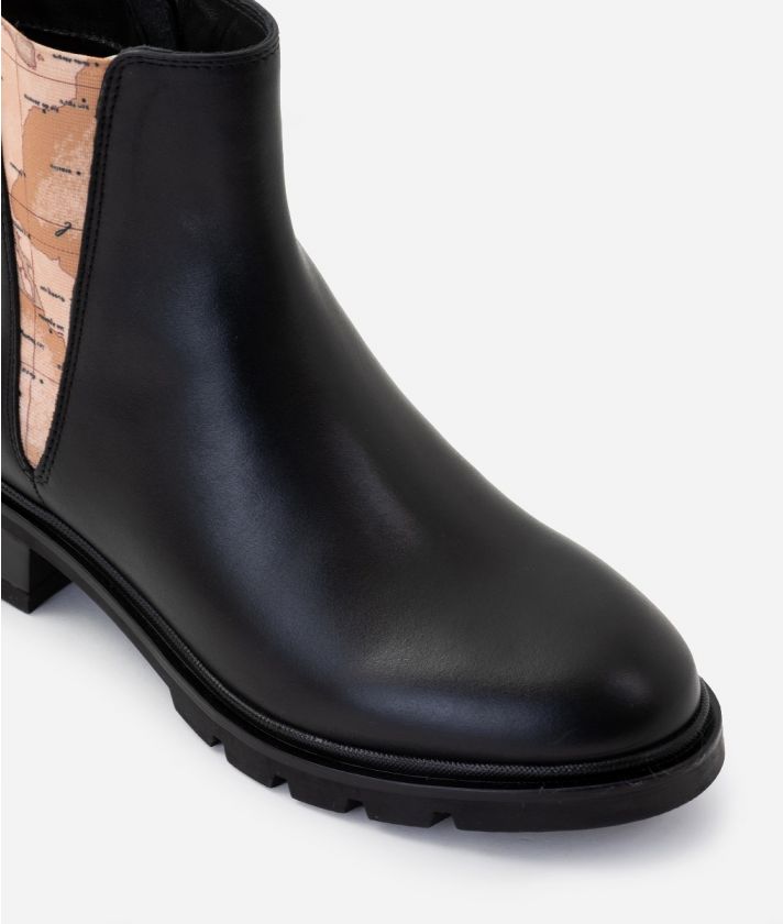 Smooth leather beatles ankle boots with elastic Black