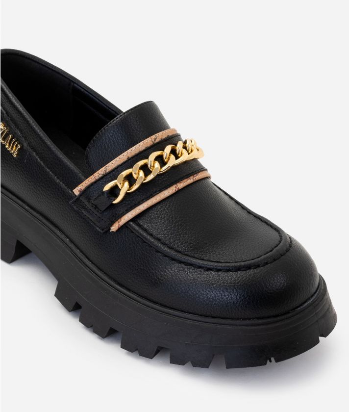 Garnet fabric loafers with chain detail Black