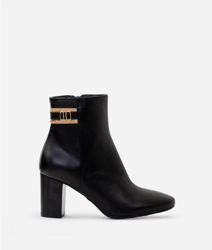 Smooth nappa leather ankle boots with logoed strap Black