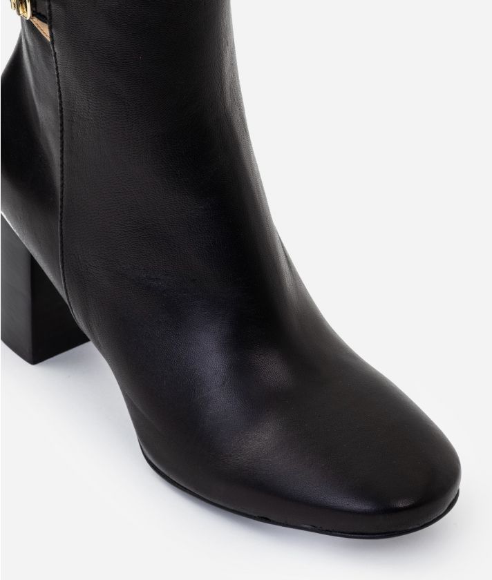 Smooth nappa leather ankle boots with logoed strap Black