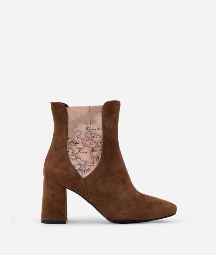 Suede ankle boots with elastic Hazelnut