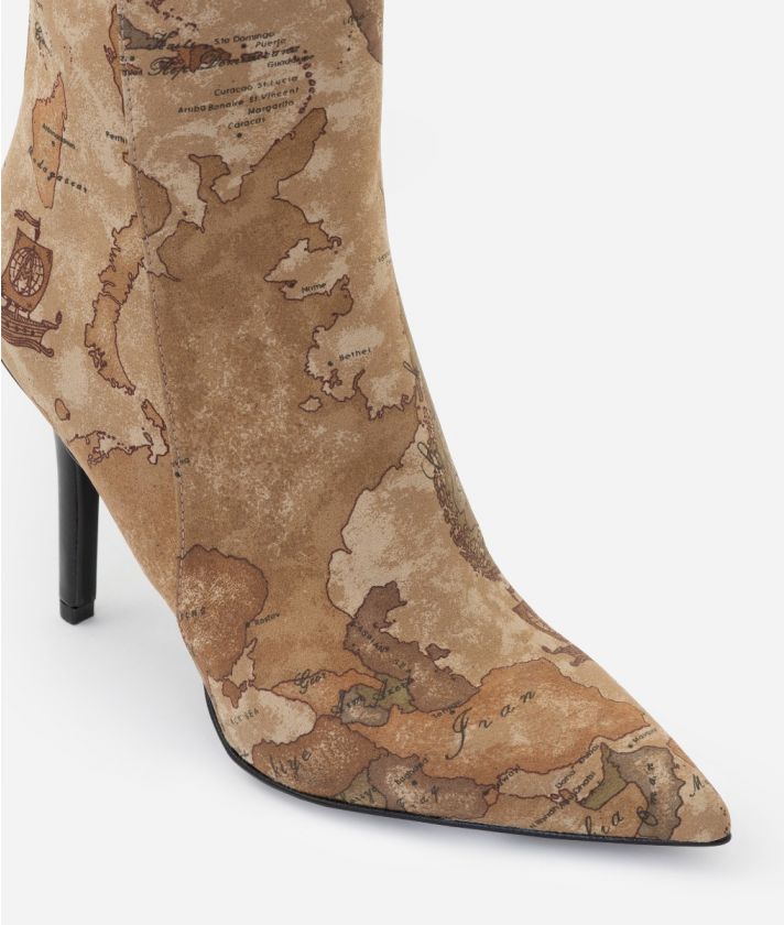 Nabuk fabric ankle boots with Geo Classic print Natural