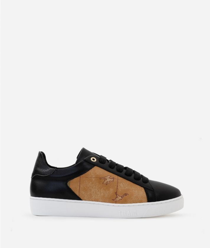 Smooth leather sneakers with laminated insert Black